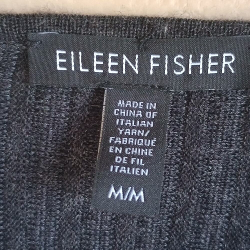 Eileen Fisher Charcoal Ribbed Sweater 3/4 sleeve crew neck Merino Wool size M - Picture 3 of 6